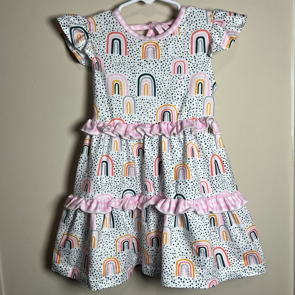 Oopsie Daisy Tiered Ruffle Rainbow Gingham Girl's Dress